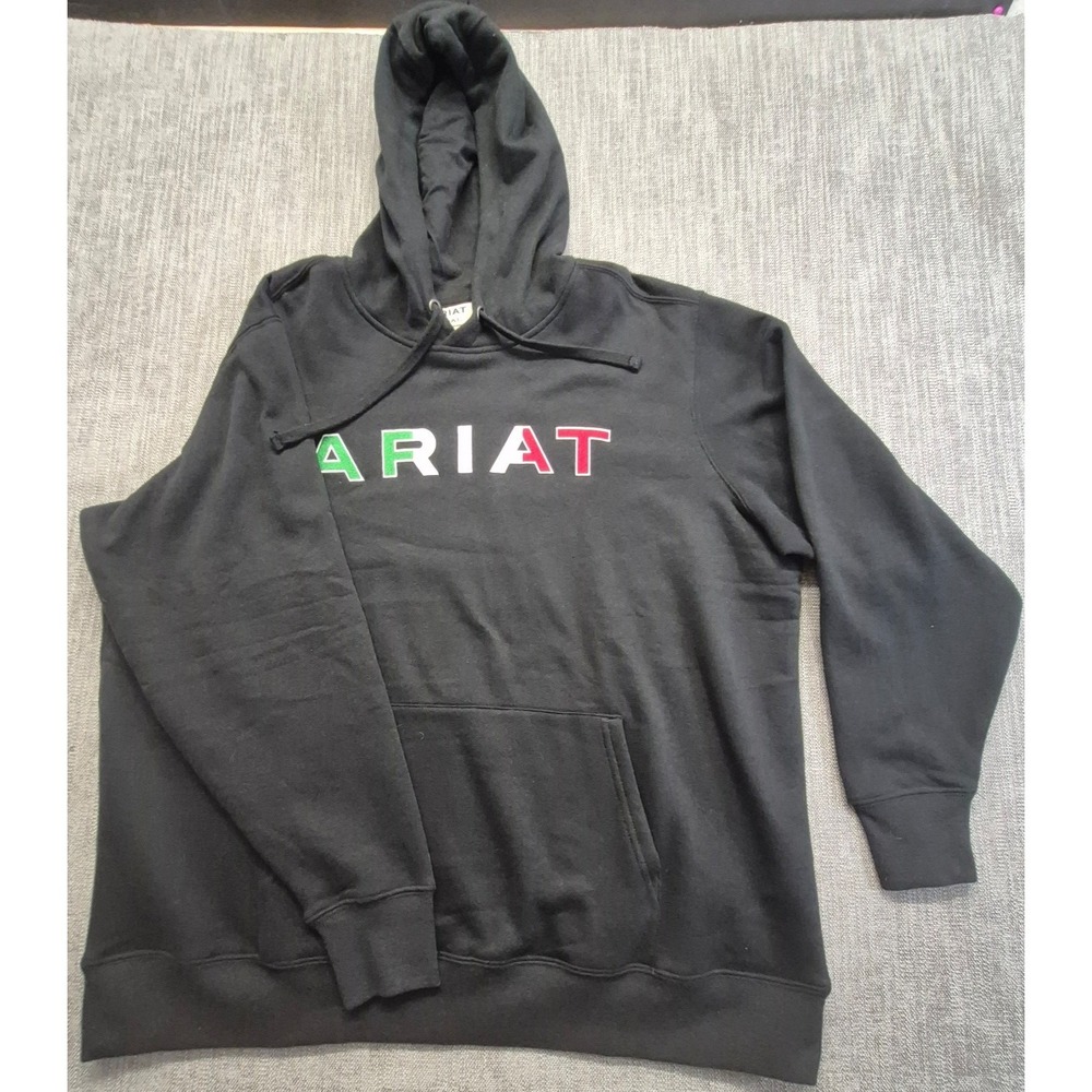 Ariat R.E.A.L. Women's black Mexico Hoodie Sweatshirt XXL Flag Logo Front Pocket